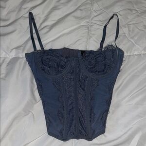 Elegant Lace Corset Top - Dark Blue